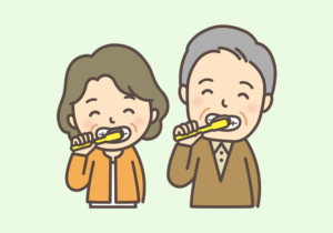 歯を磨く老夫婦